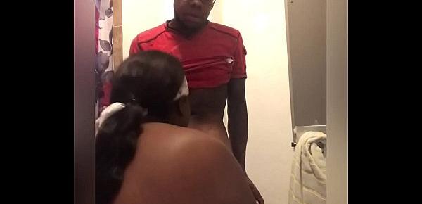  gettin some Good Head from my home boy sister while she was takin a s. in my Bathroom